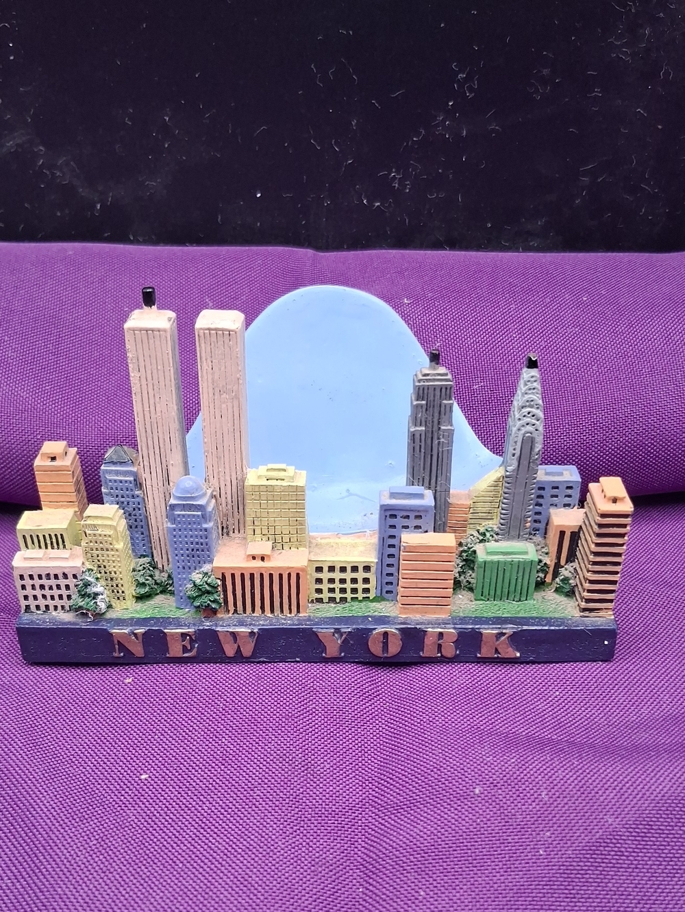 Colorful New York Skyline Desk Decor/Cardholder with The Twin Towers